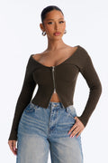 Say My Name Off Shoulder Sweater - Olive