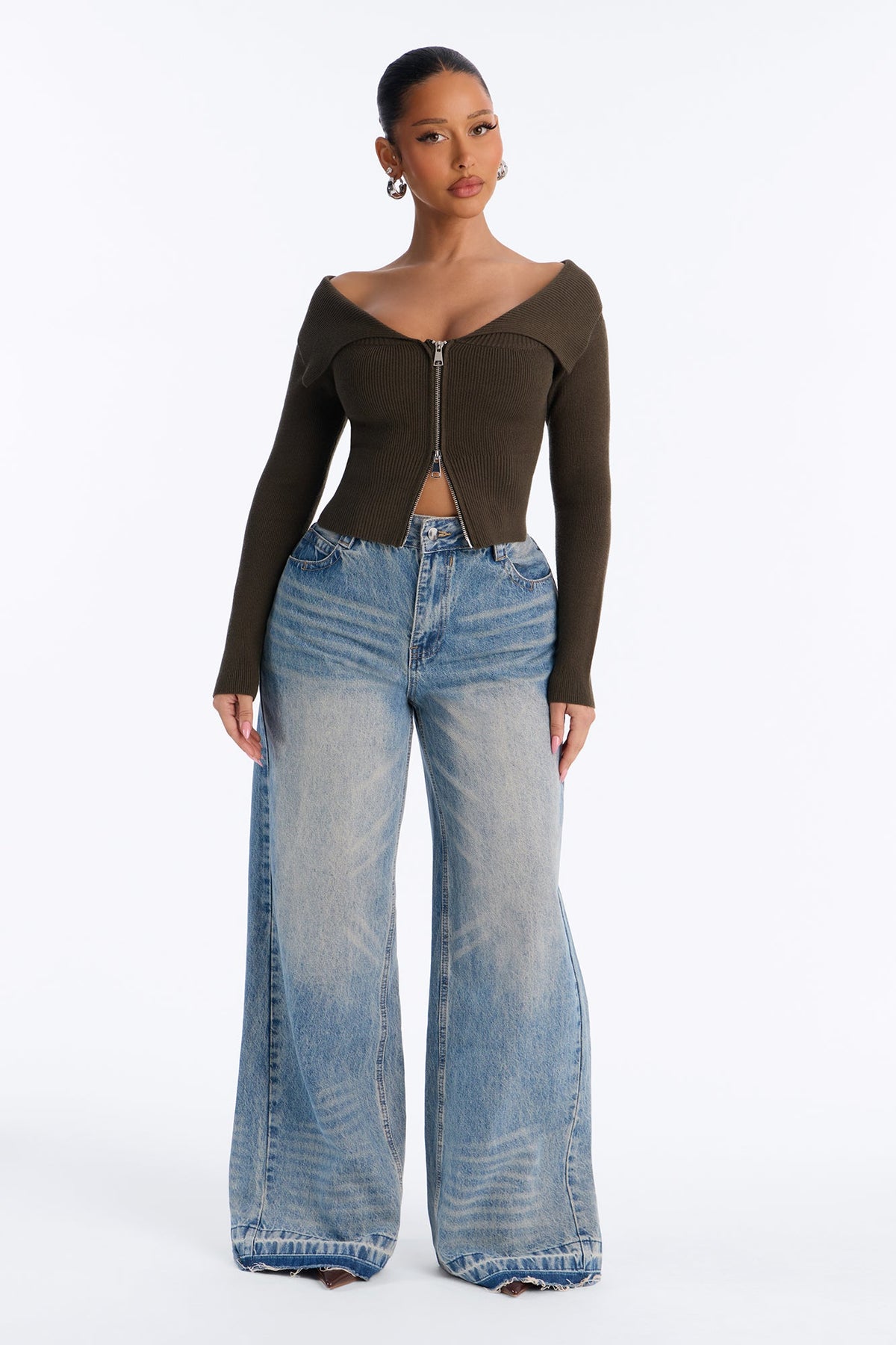 Say My Name Off Shoulder Sweater - Olive