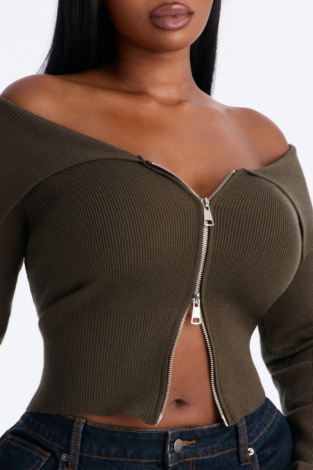 Say My Name Off Shoulder Sweater - Olive