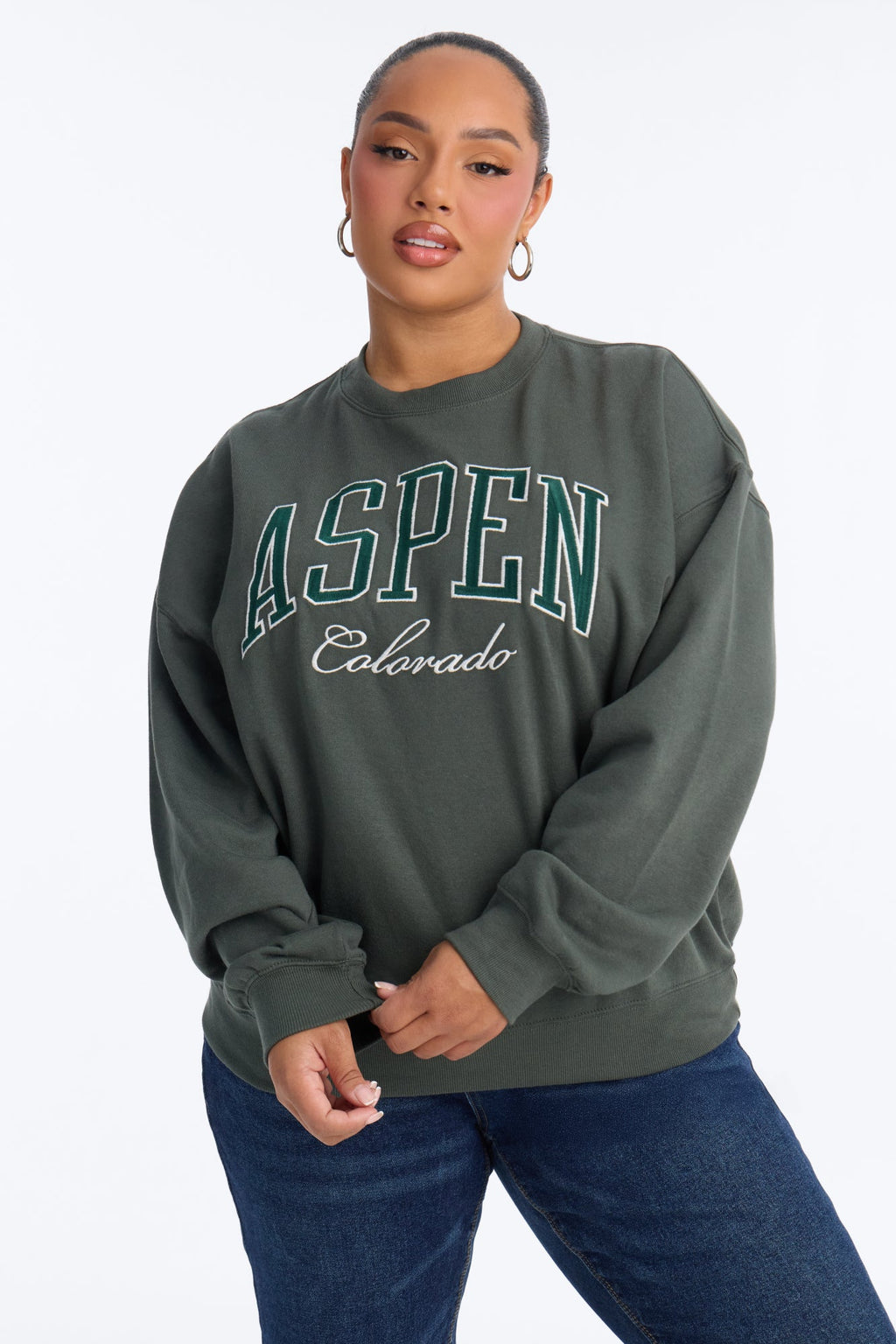 Aspen Colorado Fleece Crew Neck Sweatshirt - Hunter Green