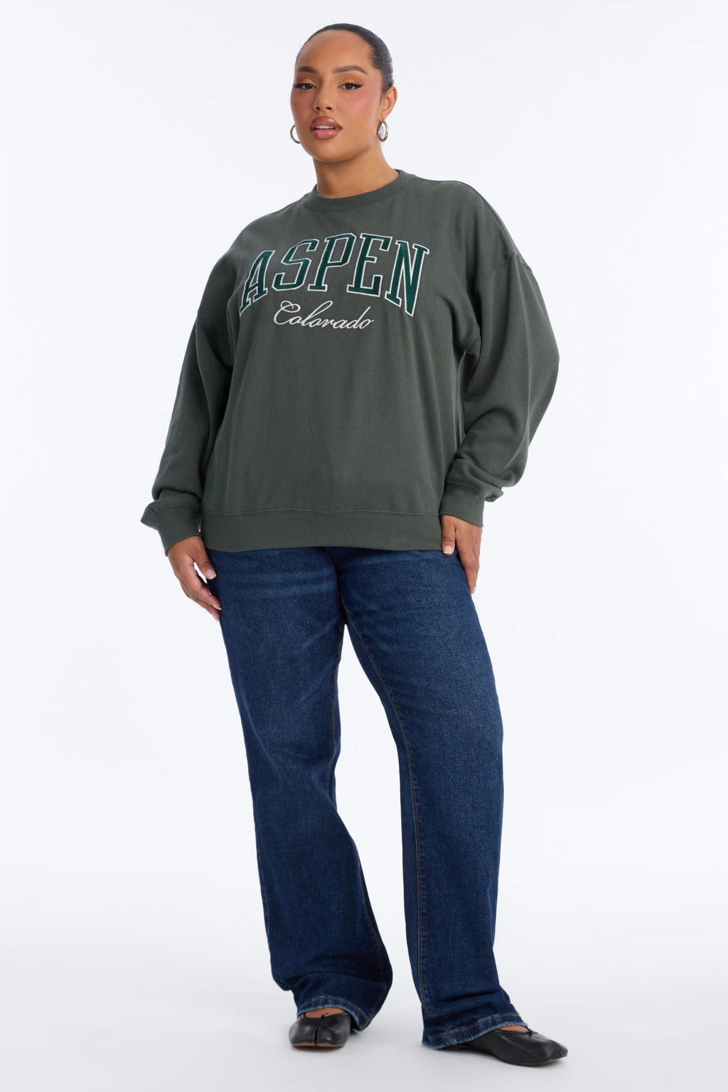 Aspen Colorado Fleece Crew Neck Sweatshirt - Hunter Green