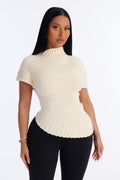 Sugared Kiss Pleated Short Sleeve Sweater - Cream