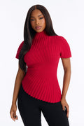 Sugared Kiss Pleated Short Sleeve Sweater - Red