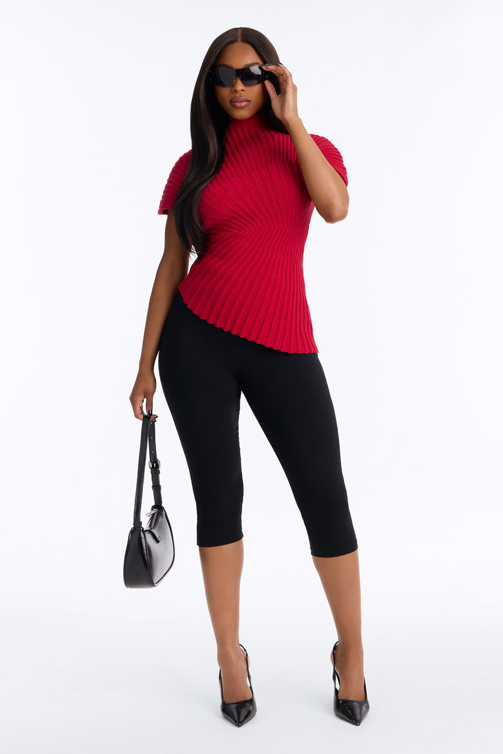 Sugared Kiss Pleated Short Sleeve Sweater - Red