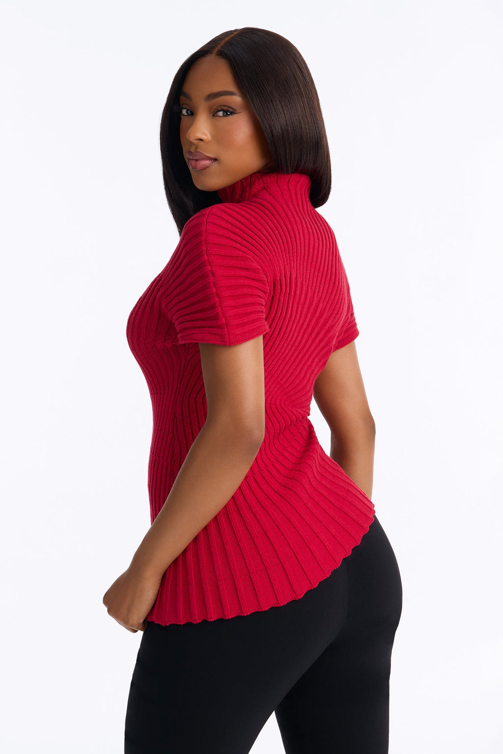 Sugared Kiss Pleated Short Sleeve Sweater - Red