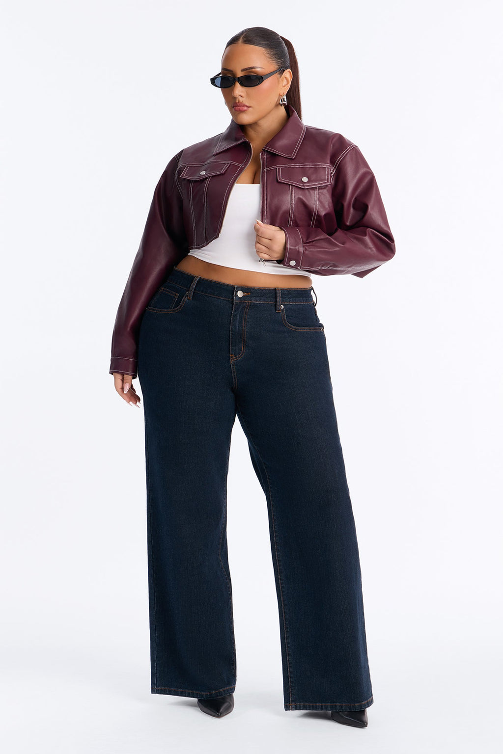 Elora Cropped Jacket - Burgundy