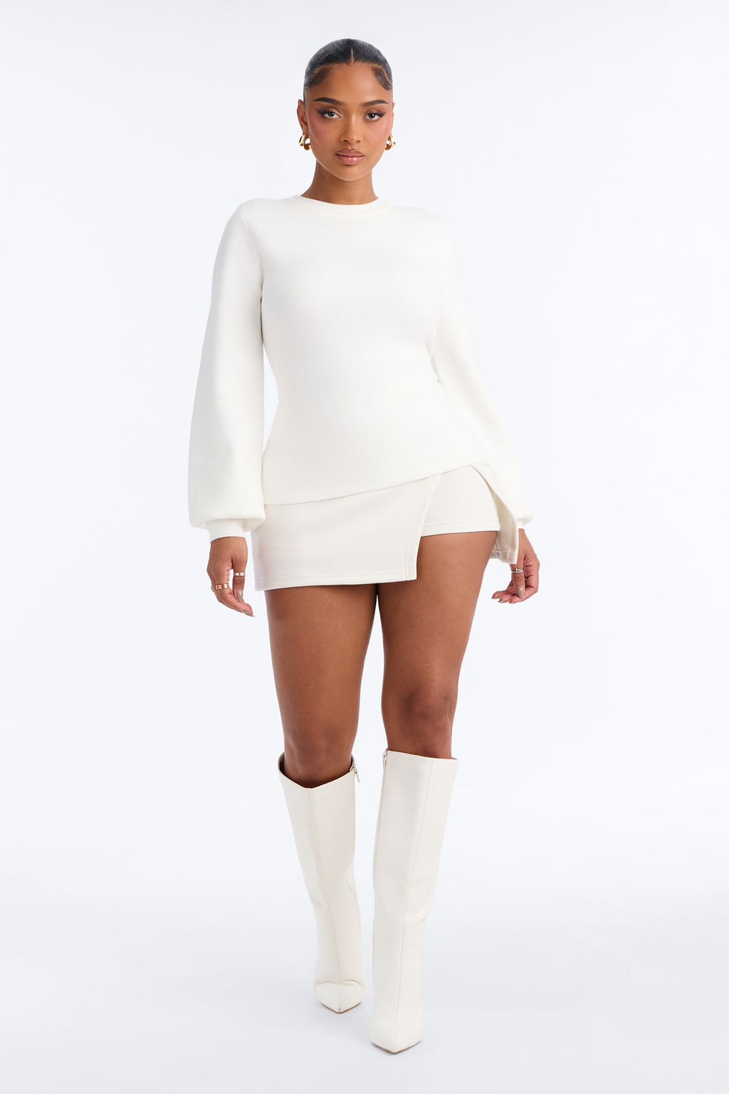 Celia Long Sleeve Zip Back Sweater - White