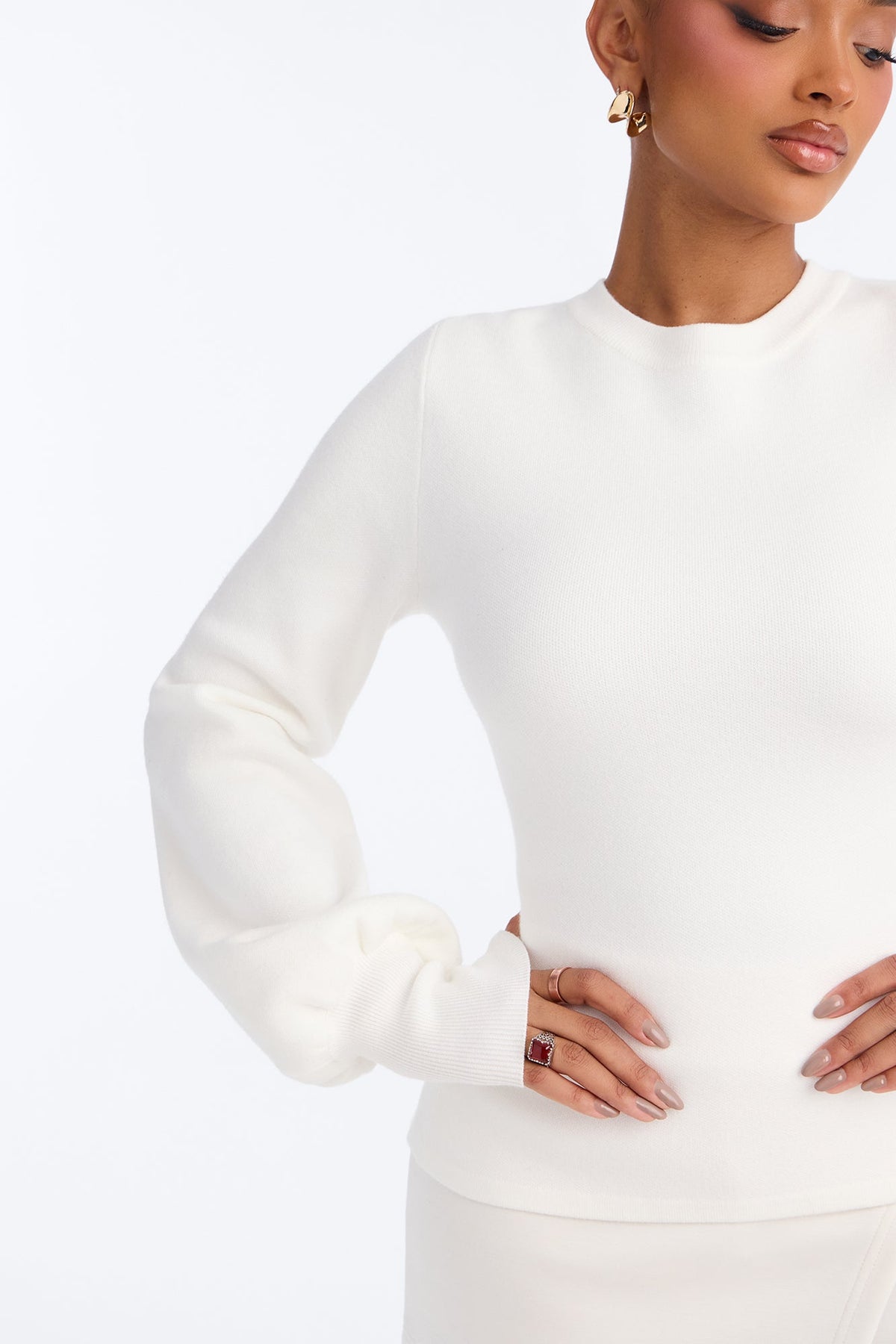 Celia Long Sleeve Zip Back Sweater - White