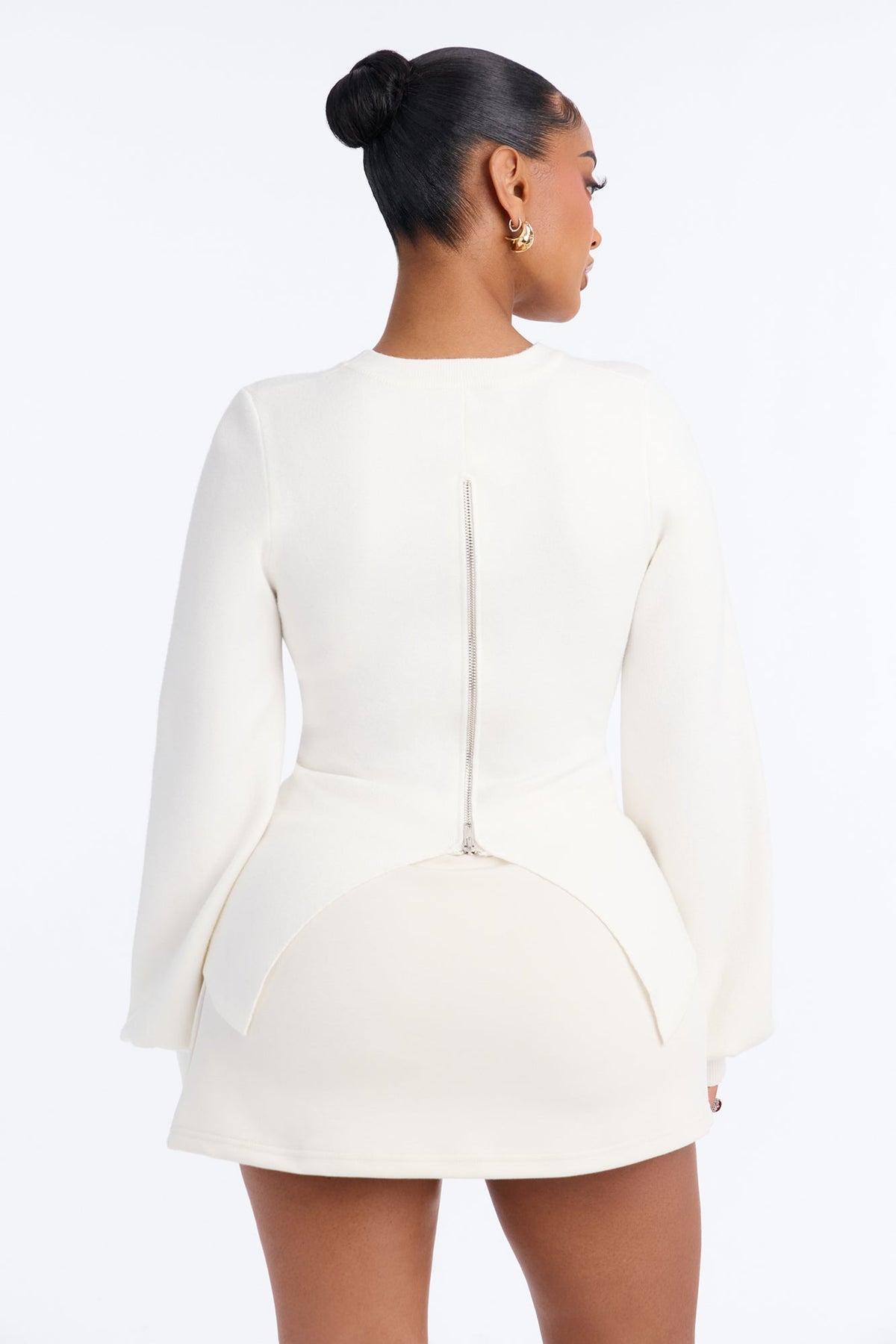 Celia Long Sleeve Zip Back Sweater - White