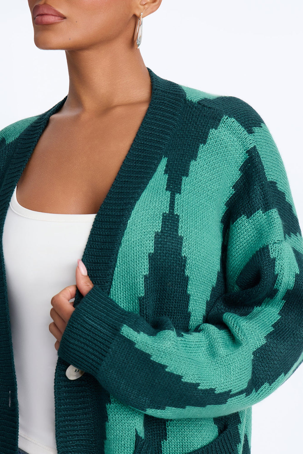 Masquerade Diamond Jacquard Cardigan - Green/combo