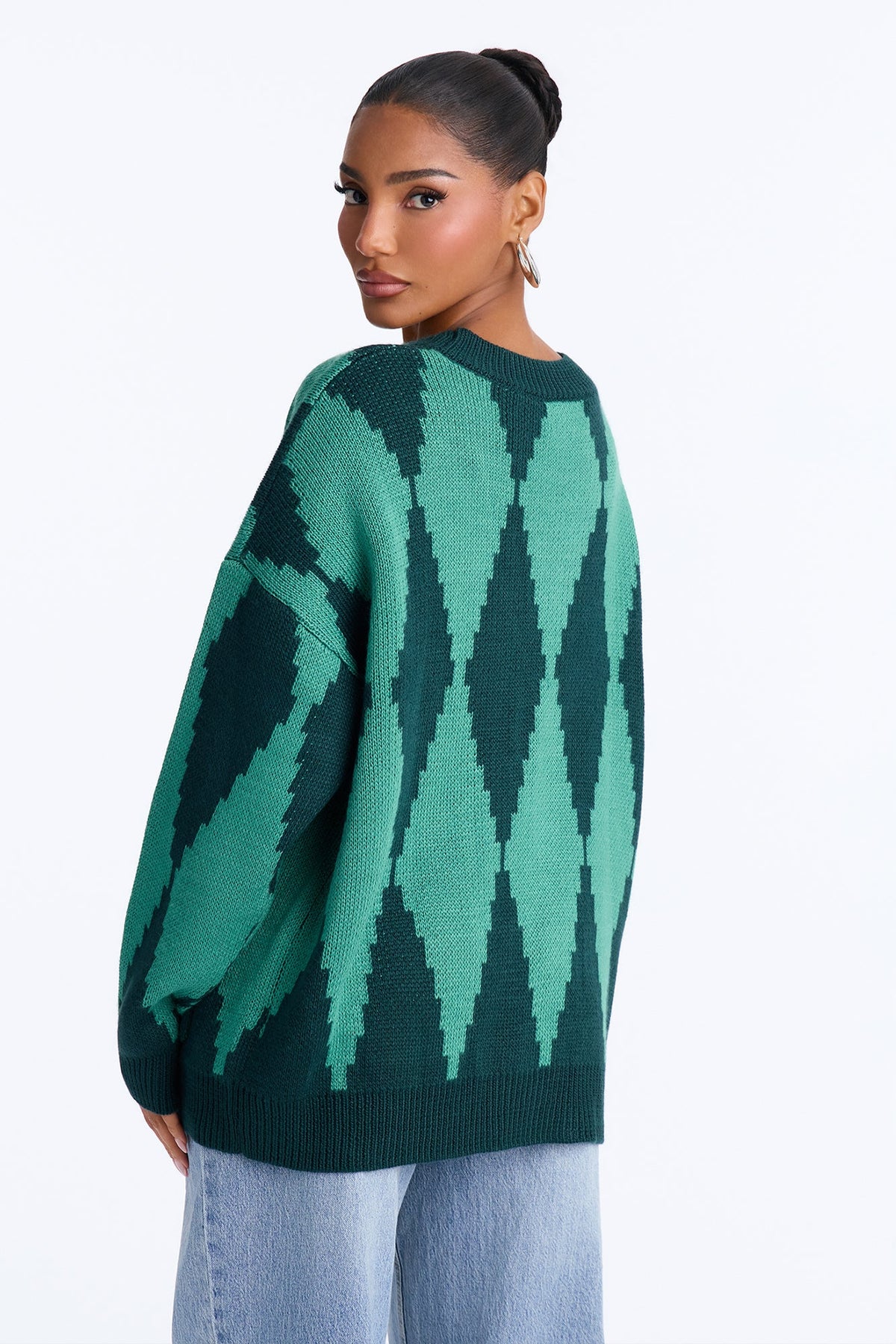 Masquerade Diamond Jacquard Cardigan - Green/combo