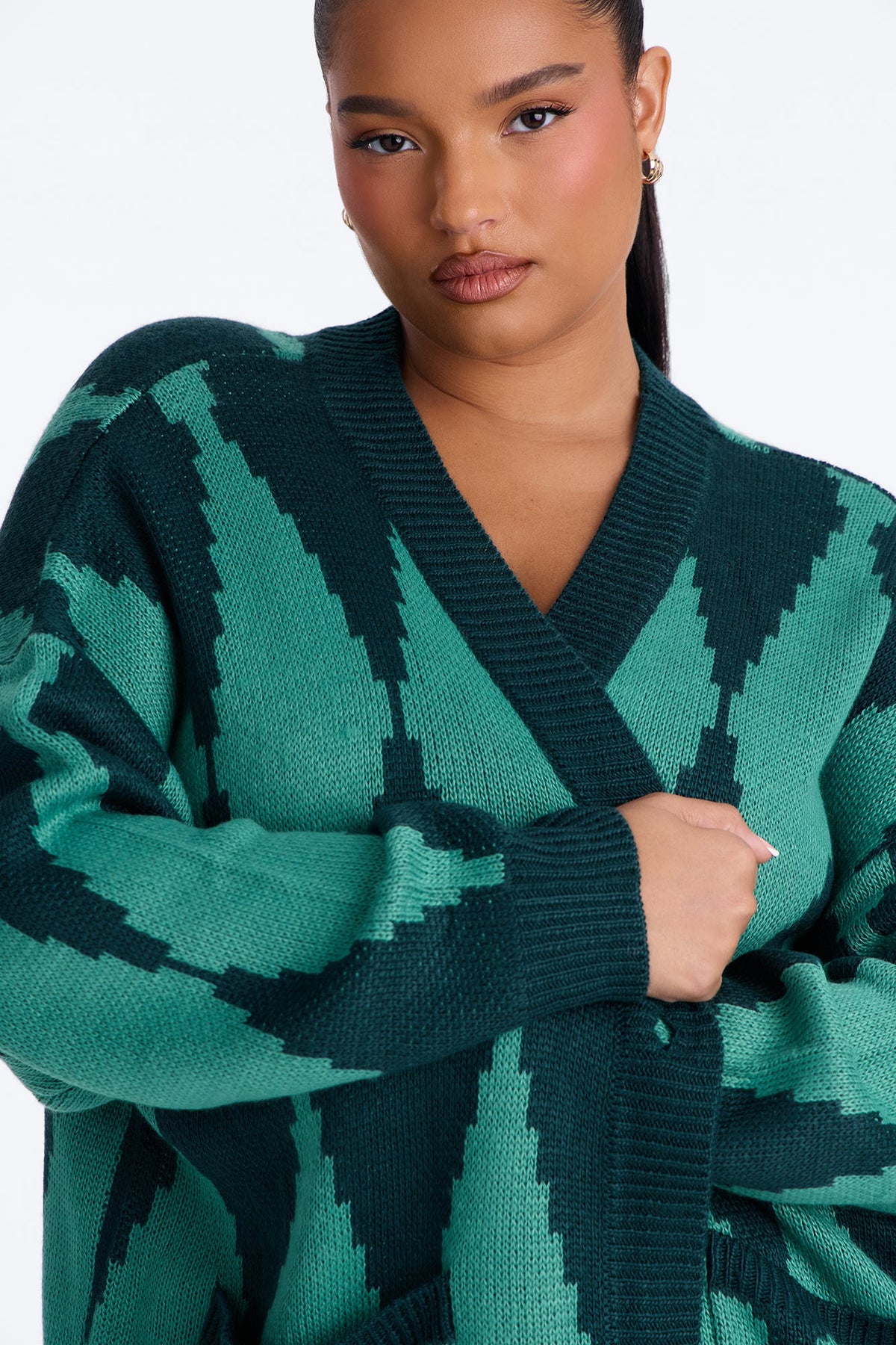Masquerade Diamond Jacquard Cardigan - Green/combo