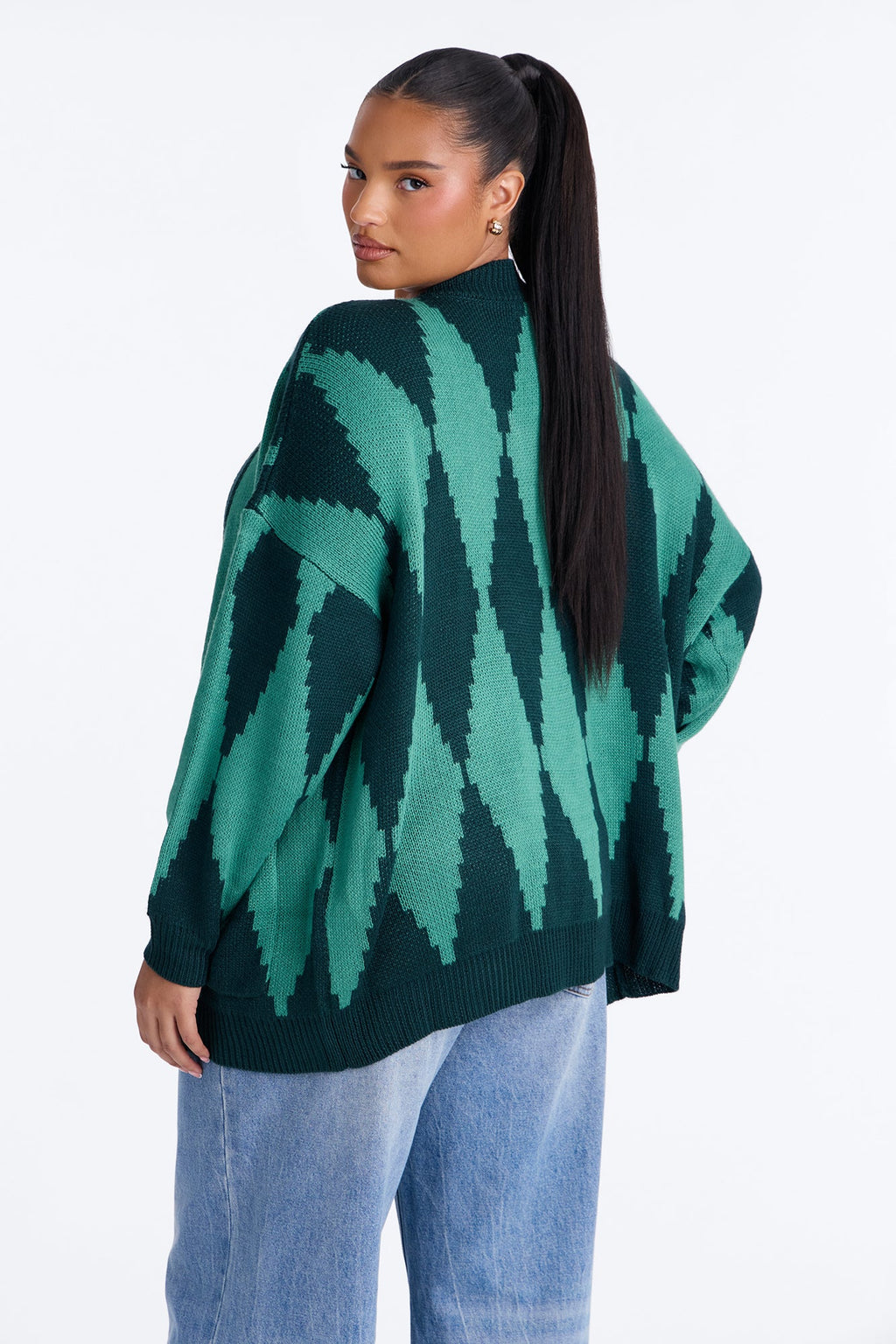 Masquerade Diamond Jacquard Cardigan - Green/combo