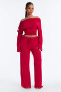 Tate Off Shoulder Pant Set - Red