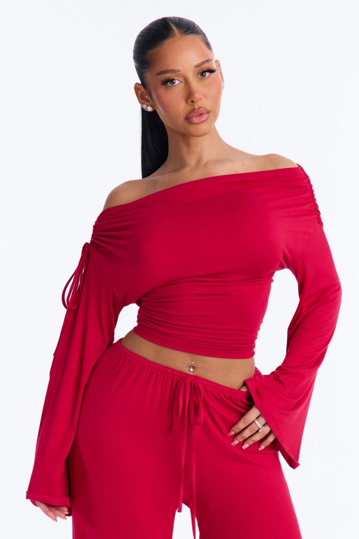 Tate Off Shoulder Pant Set - Red