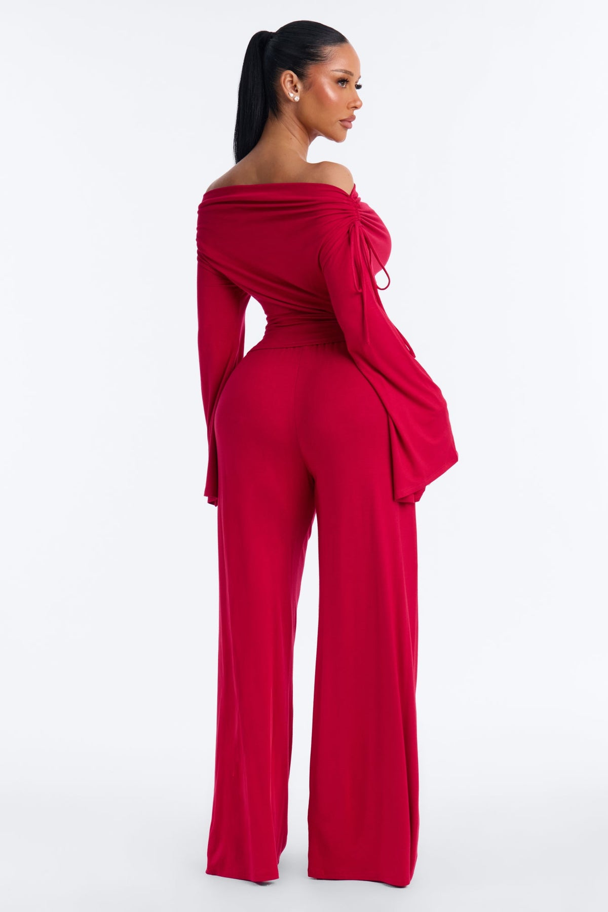 Tate Off Shoulder Pant Set - Red