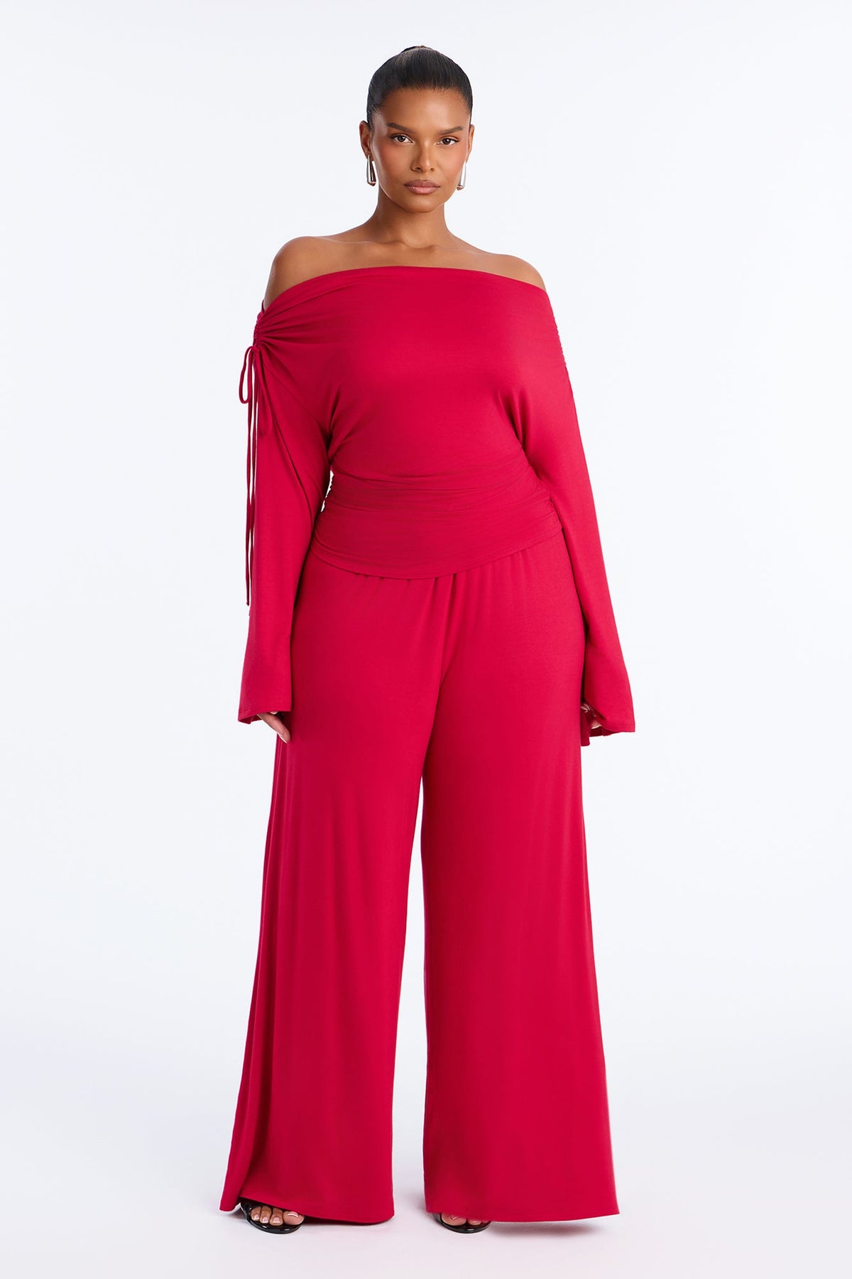 Tate Off Shoulder Pant Set - Red