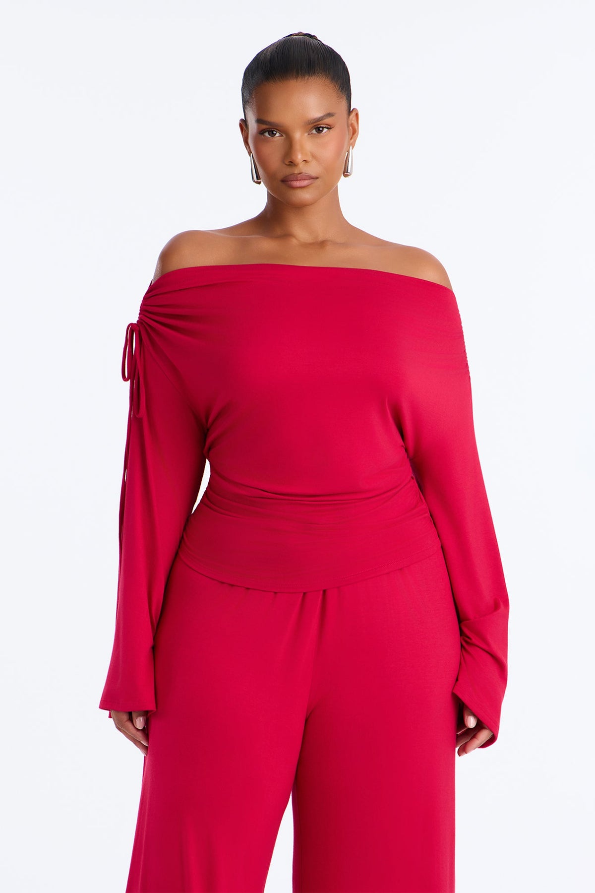 Tate Off Shoulder Pant Set - Red