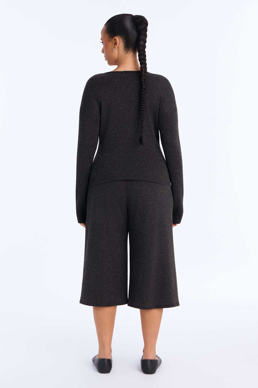 Leni Long Sleeve Lounge Jort Set - Black