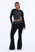 Megan Striped Foldover Pant Set - Black/combo