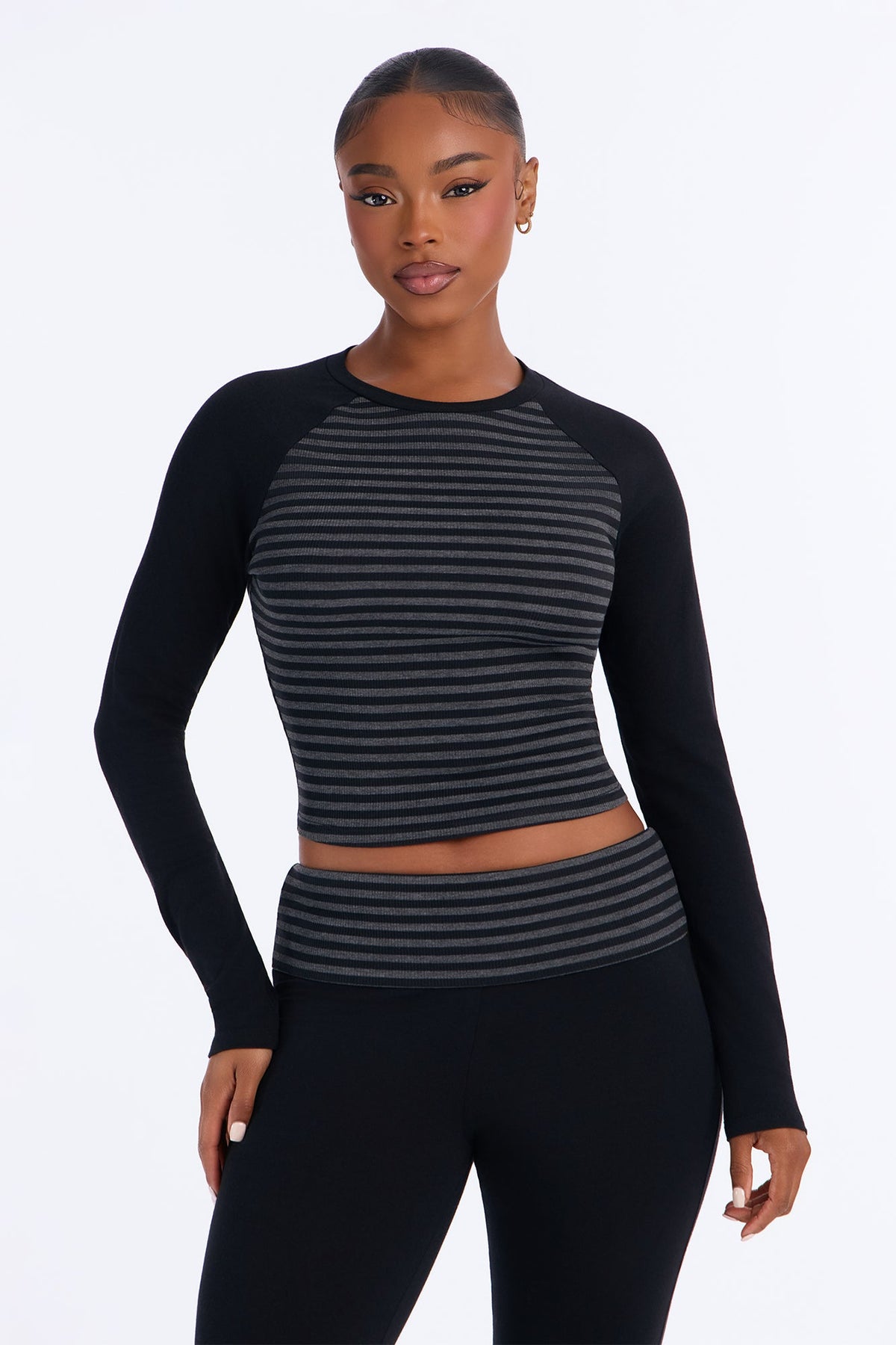 Megan Striped Foldover Pant Set - Black/combo