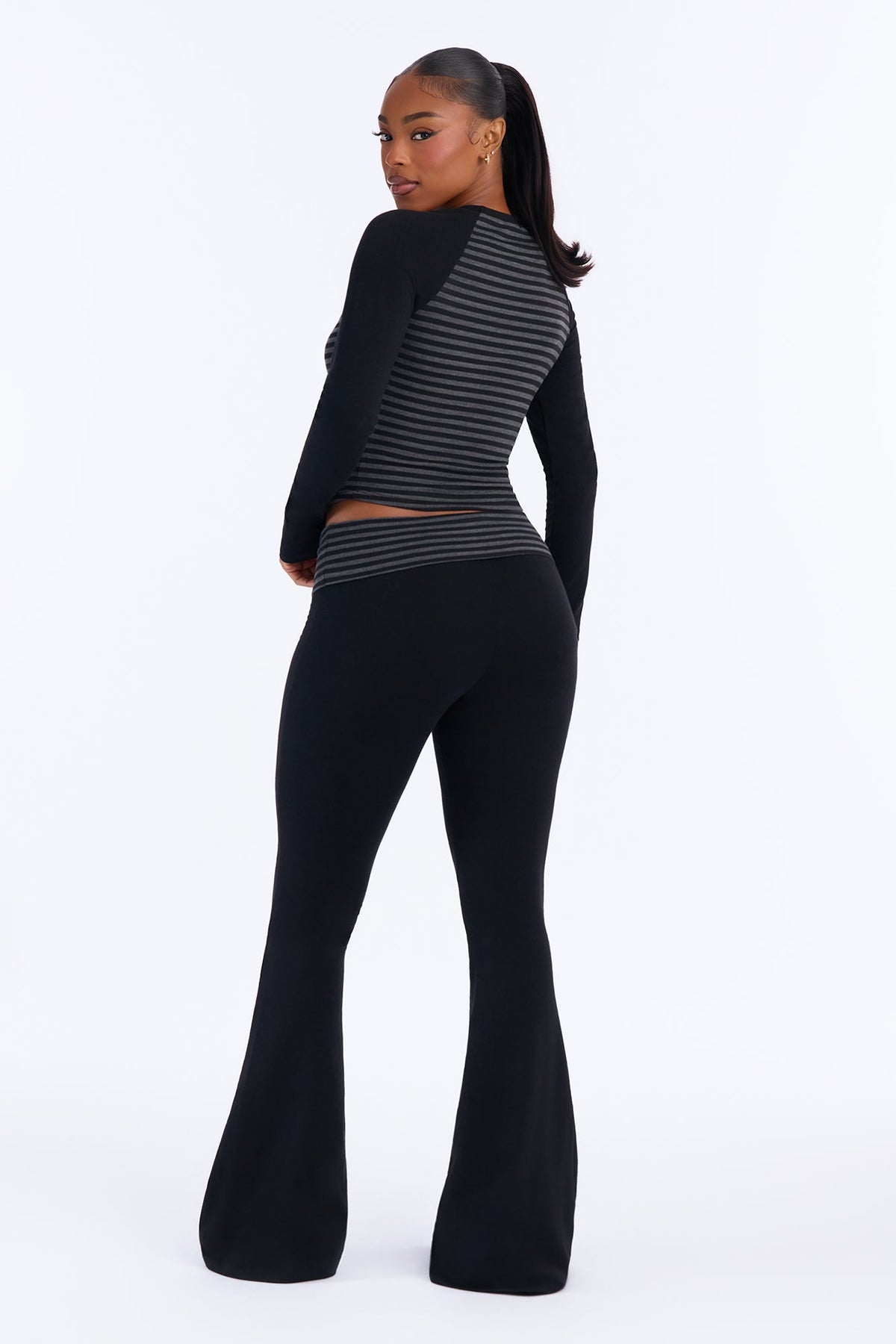Megan Striped Foldover Pant Set - Black/combo