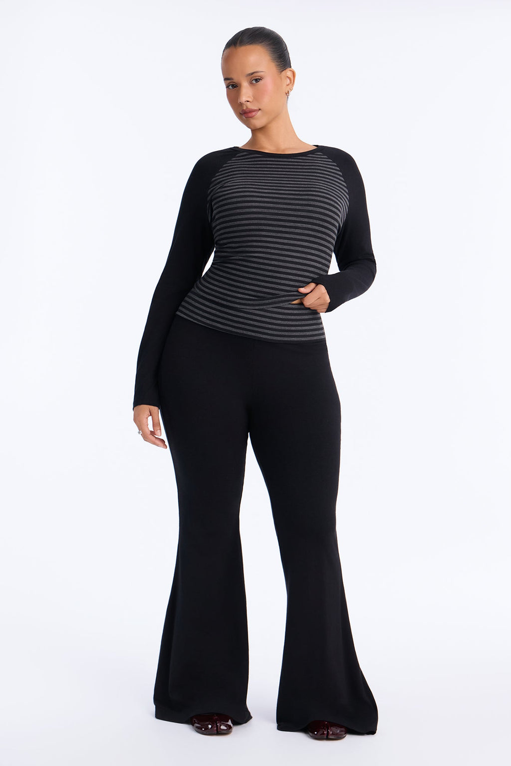 Megan Striped Foldover Pant Set - Black/combo