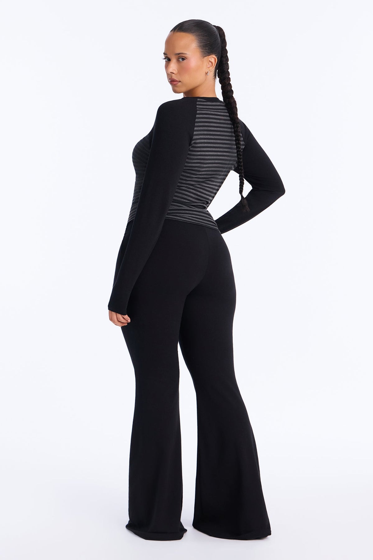 Megan Striped Foldover Pant Set - Black/combo