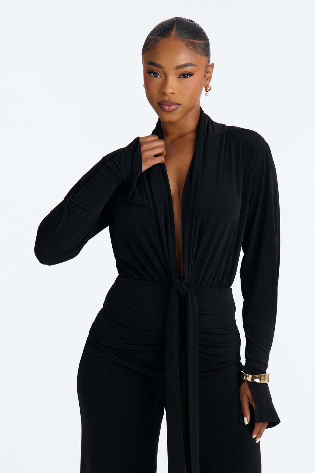 Silvia Plunge Neck Pant Set - Black