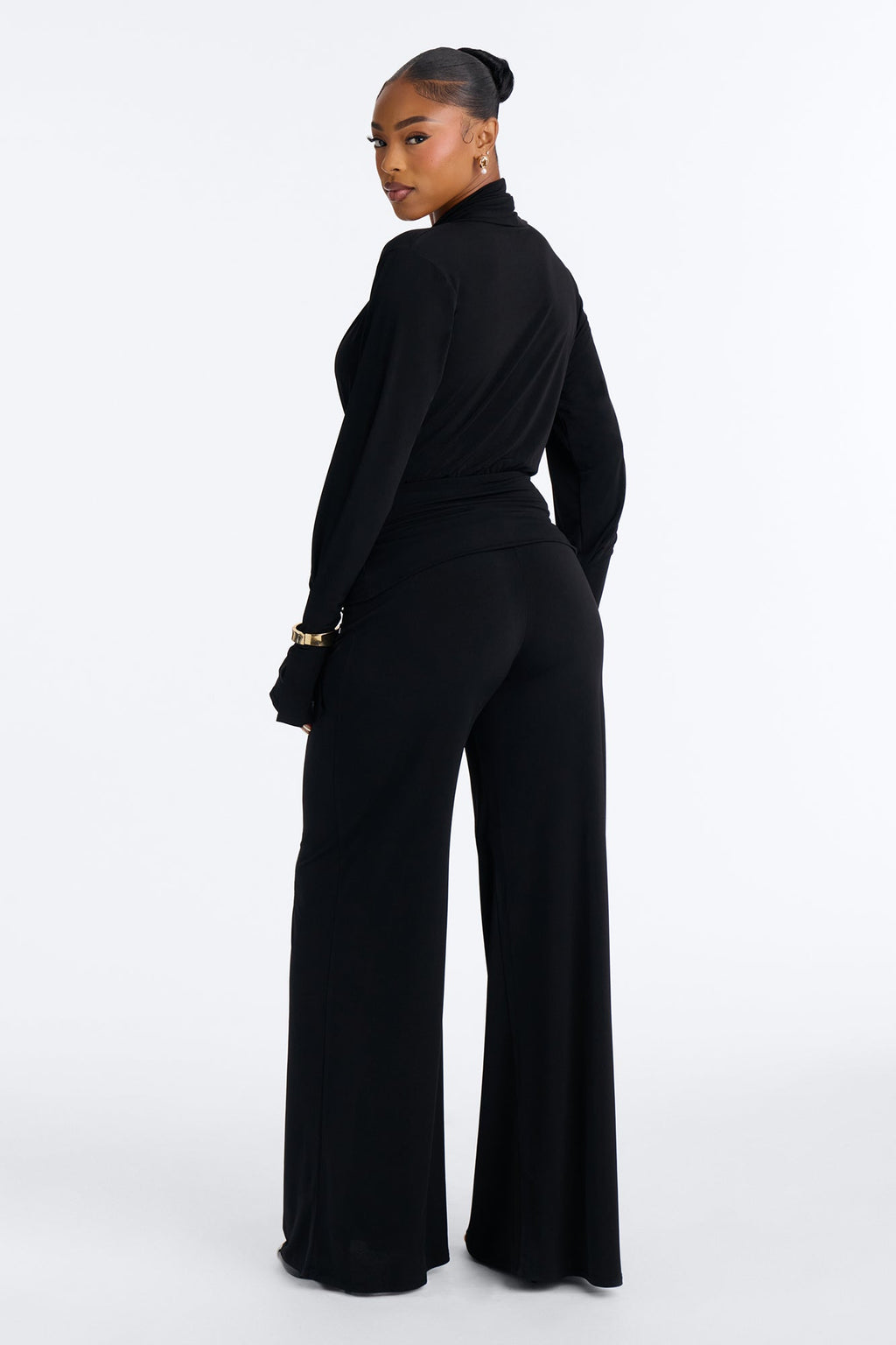 Silvia Plunge Neck Pant Set - Black