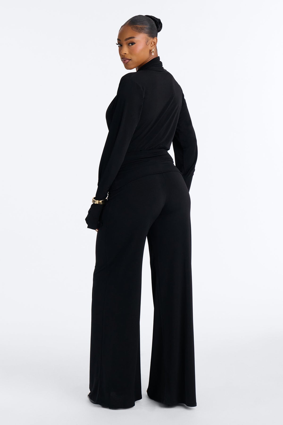 Silvia Plunge Neck Pant Set - Black