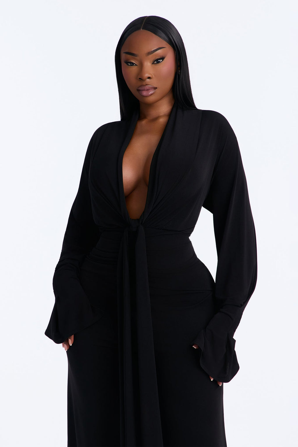 Silvia Plunge Neck Pant Set - Black
