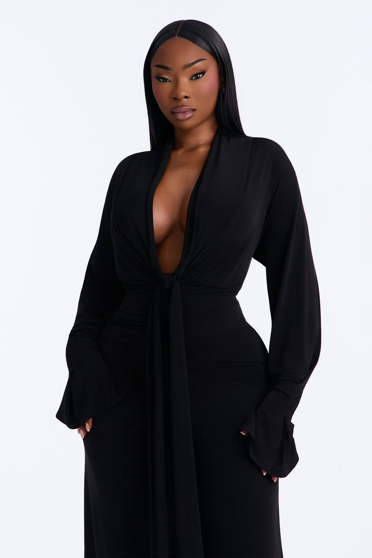 Silvia Plunge Neck Pant Set - Black