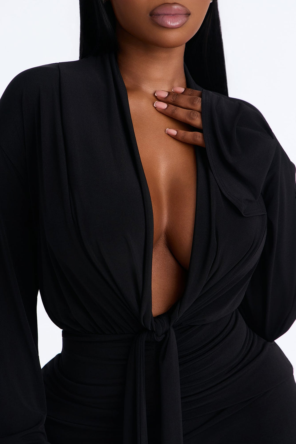 Silvia Plunge Neck Pant Set - Black