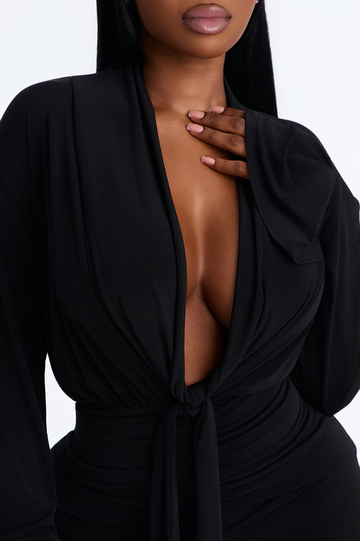 Silvia Plunge Neck Pant Set - Black