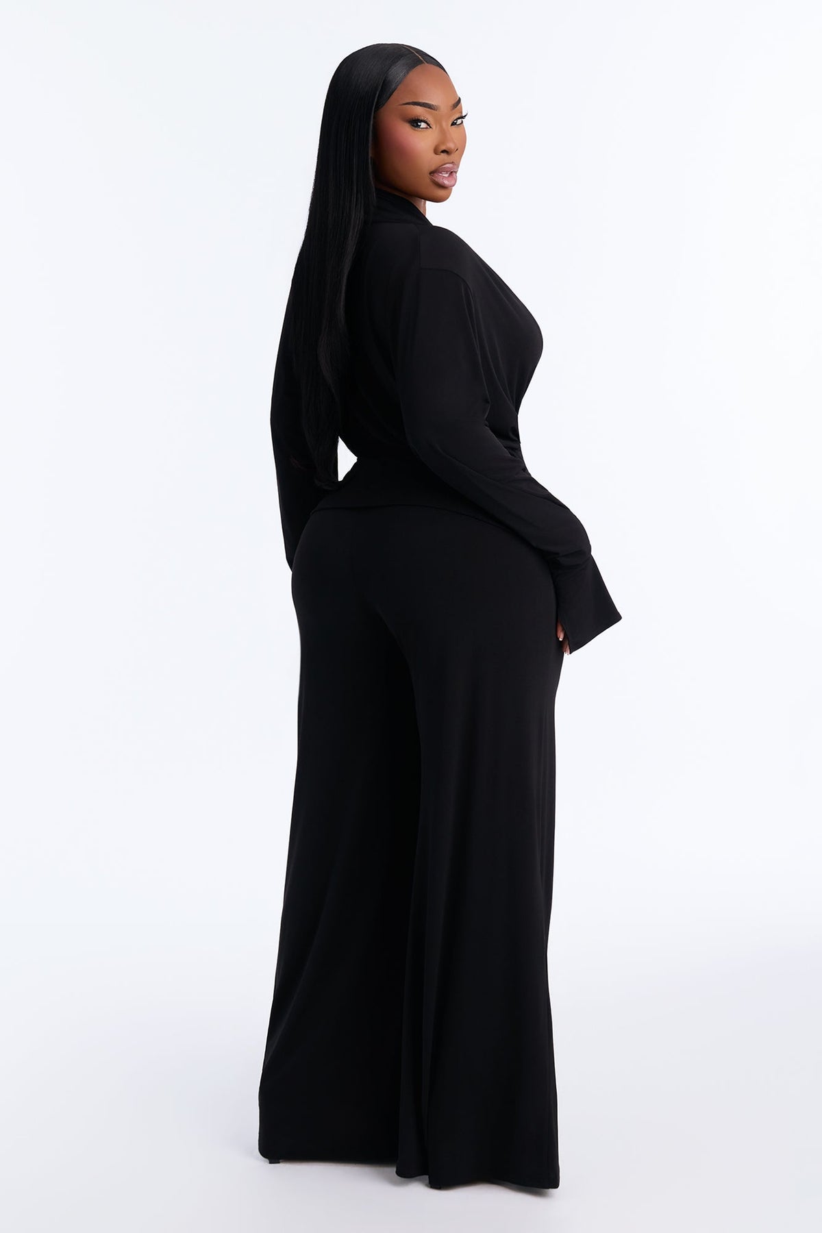 Silvia Plunge Neck Pant Set - Black