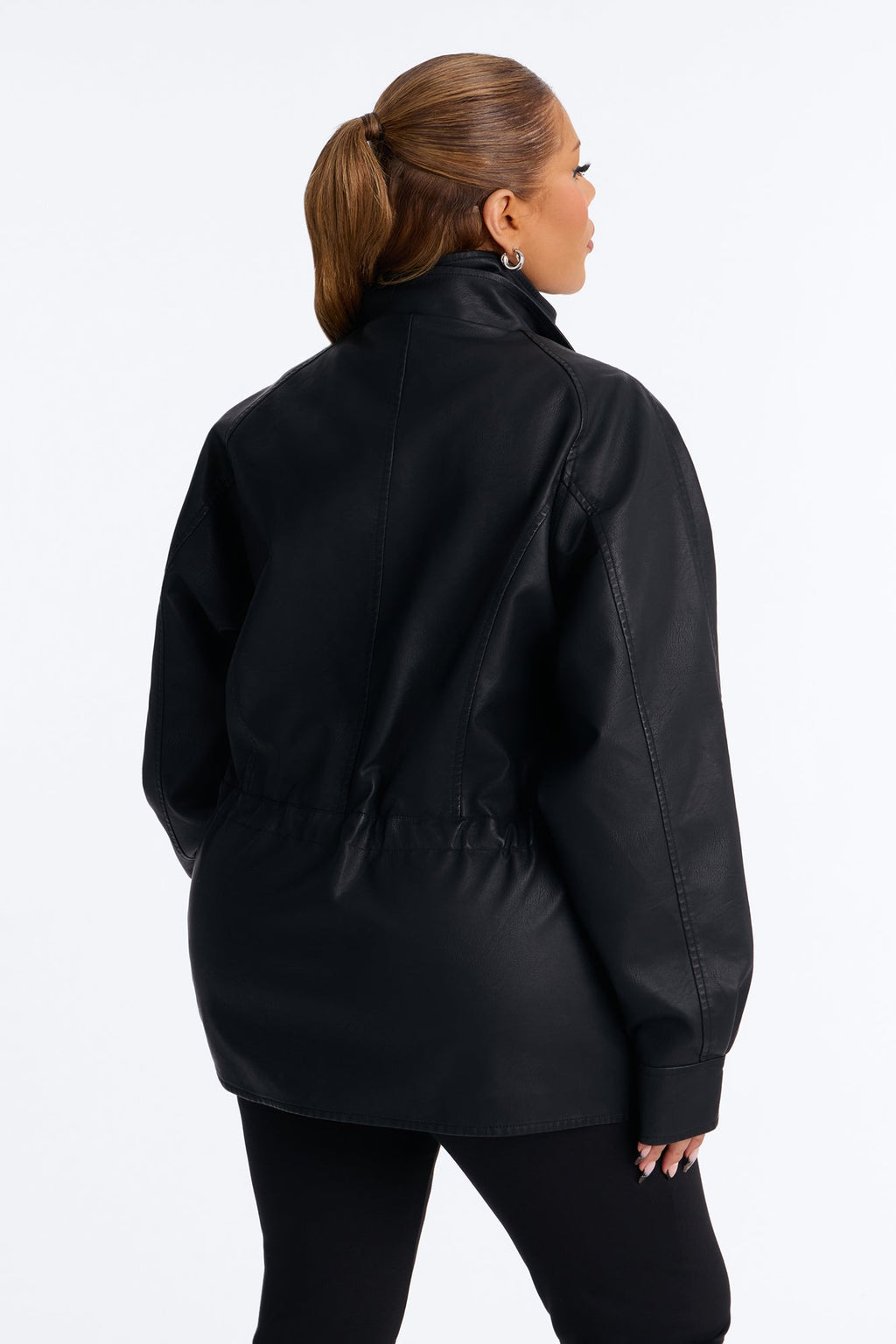 Jackie Faux Leather High Neck Anorak Jacket - Black