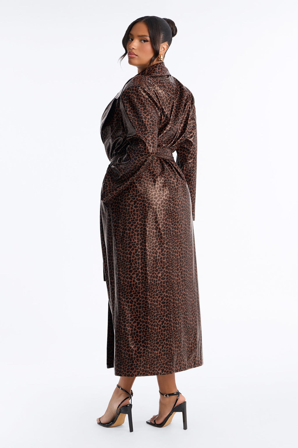 Hit The Gas Leopard Faux Leather Trench and Mini Dress Set - Chocolate/Combo