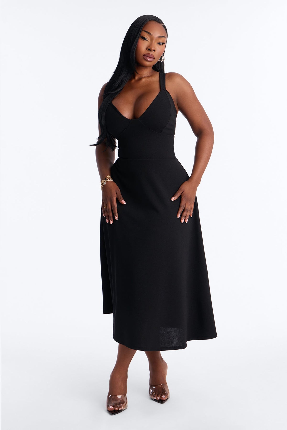 Charolette Tank Strap Midi Dress - Black