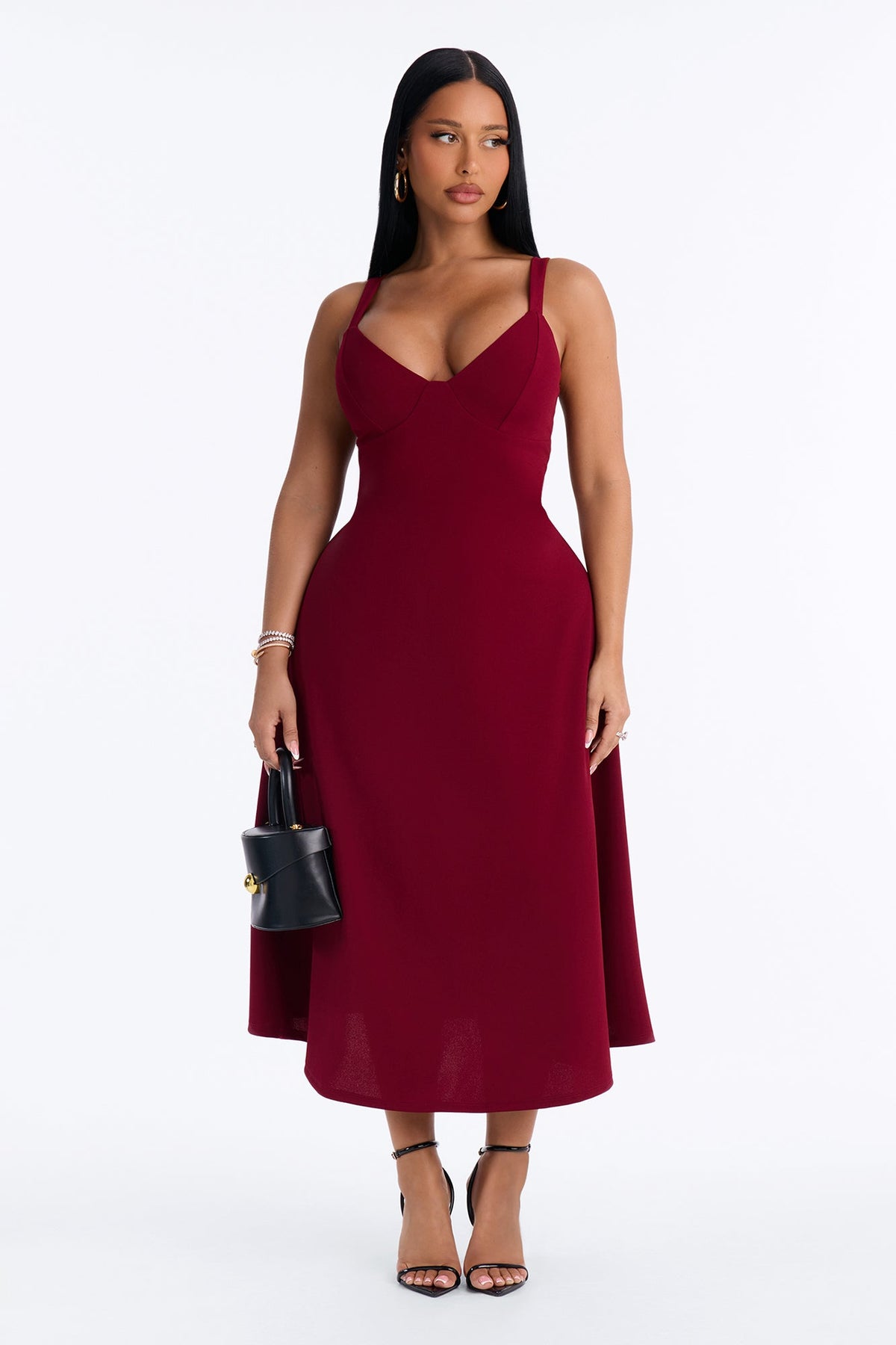 Charolette Tank Strap Midi Dress - Burgundy