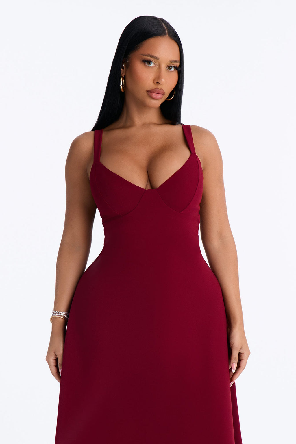 Charolette Tank Strap Midi Dress - Burgundy