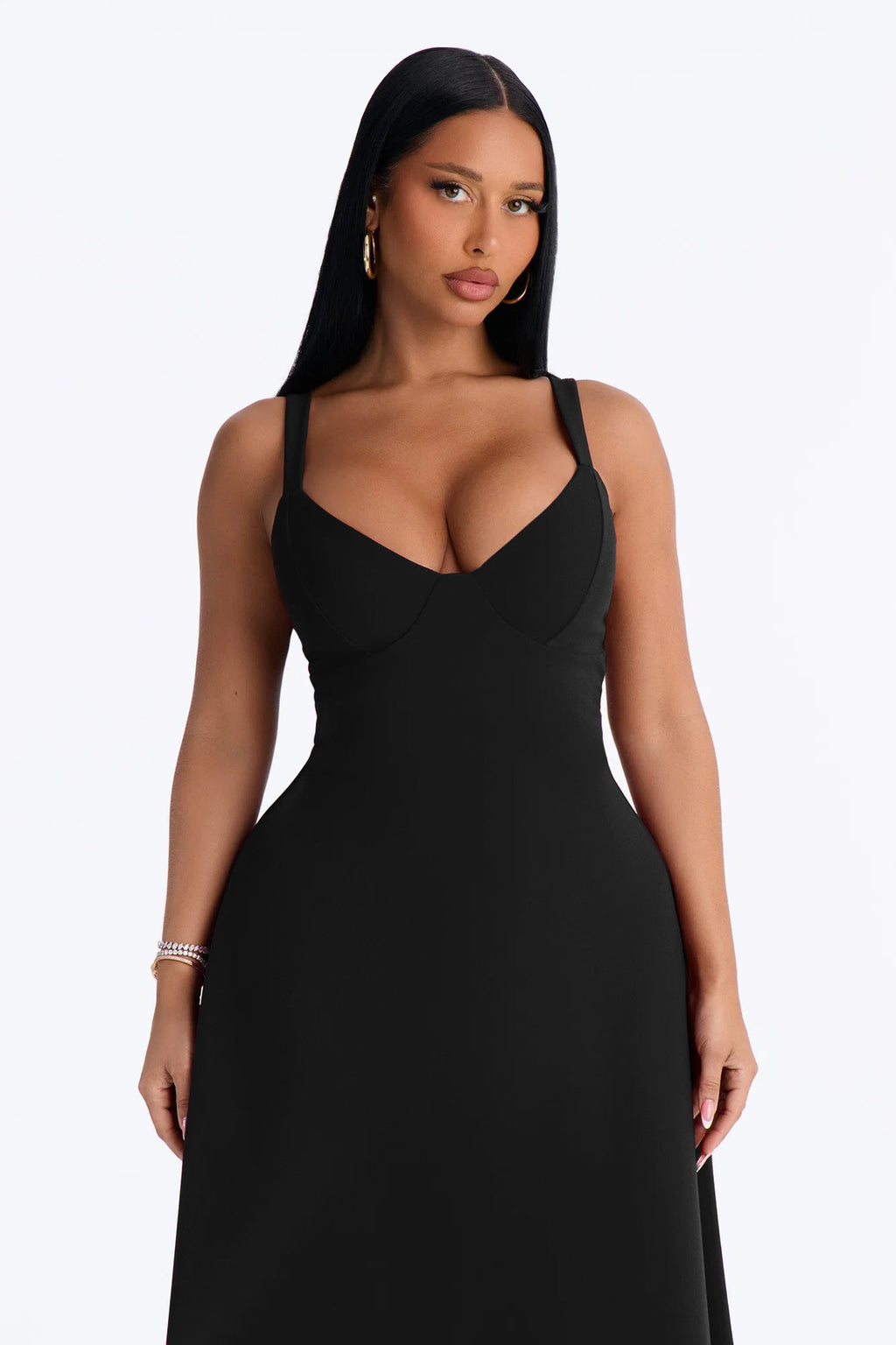 Charolette Tank Strap Midi Dress - Black