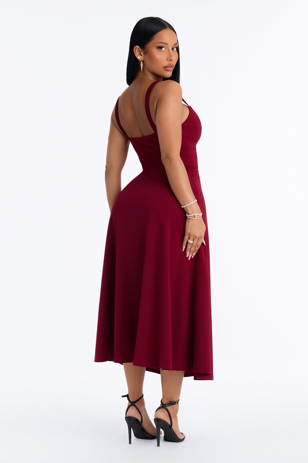 Charolette Tank Strap Midi Dress - Burgundy