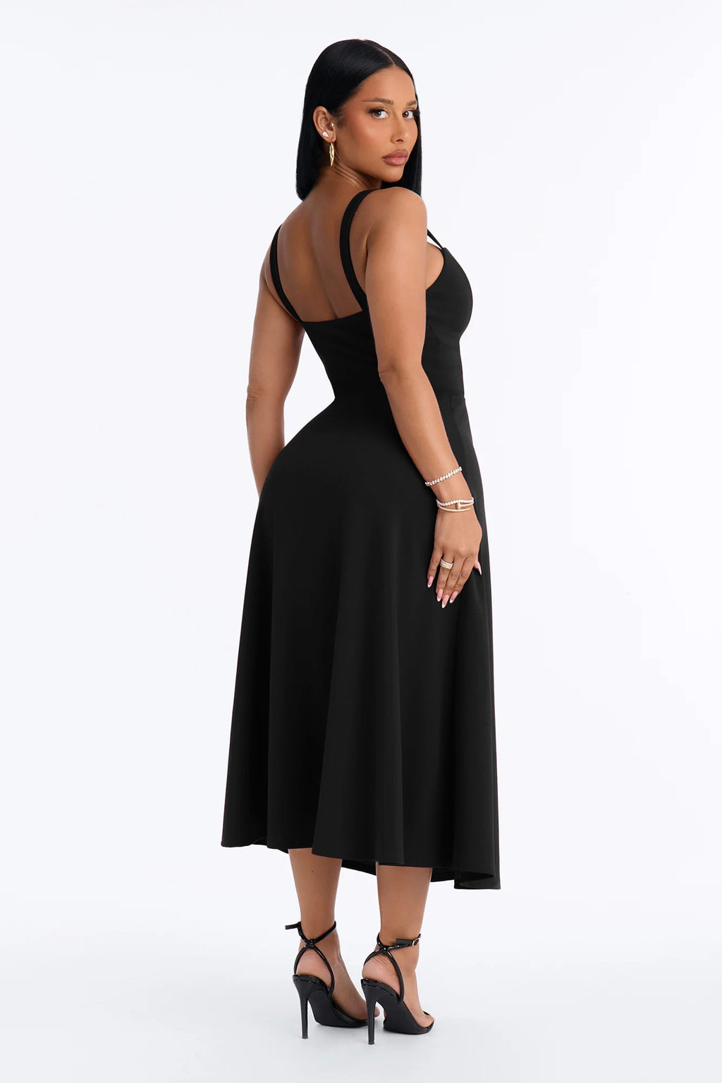 Charolette Tank Strap Midi Dress - Black