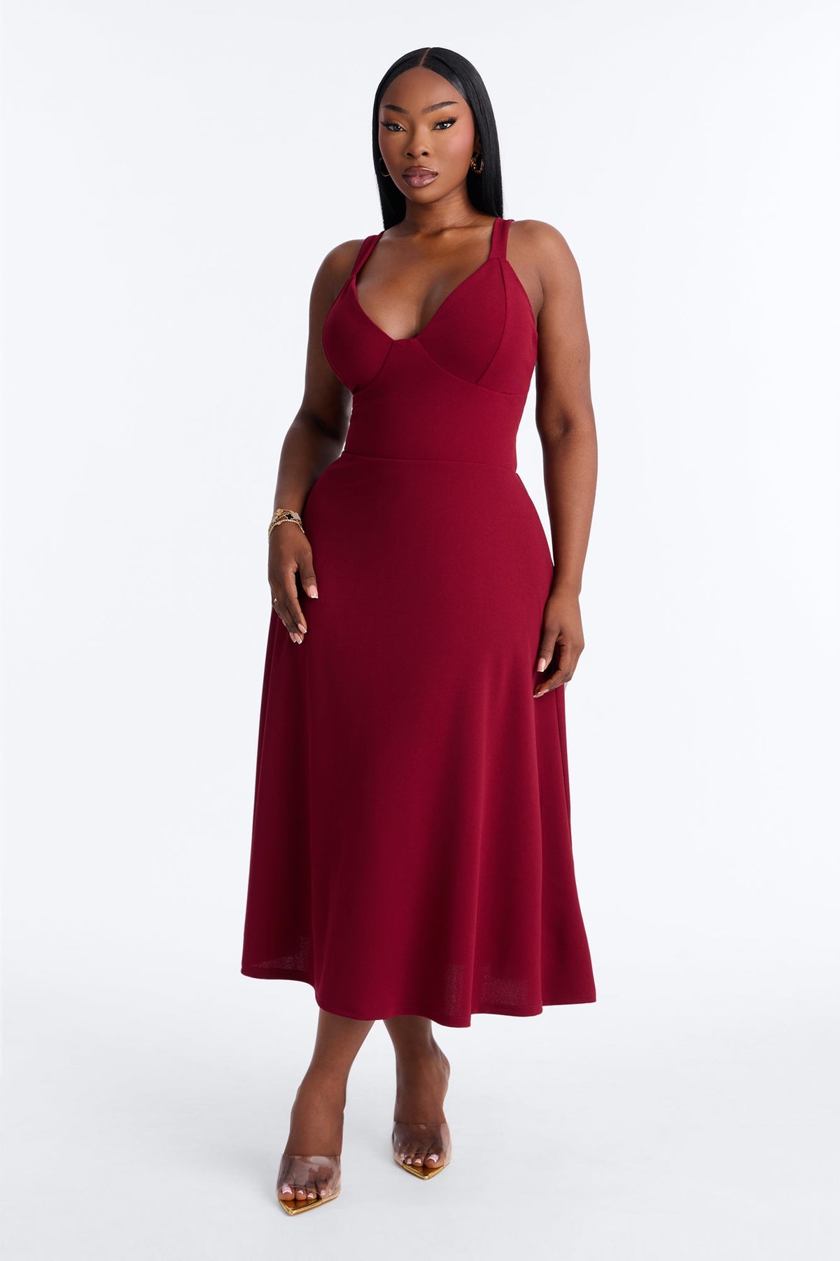 Charolette Tank Strap Midi Dress - Burgundy