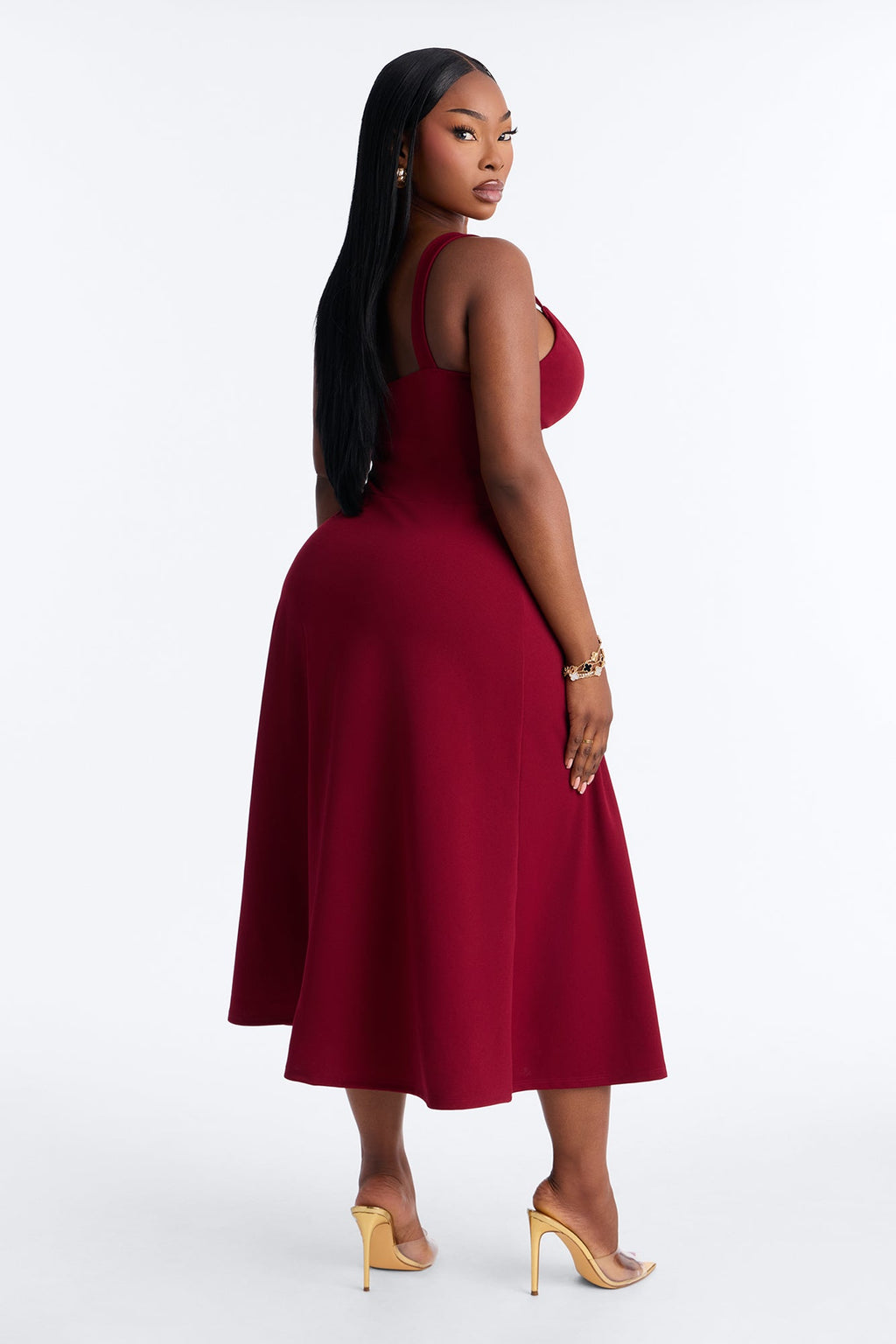 Charolette Tank Strap Midi Dress - Burgundy