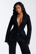 Gina Flocked Denim Blazer - Dark Denim