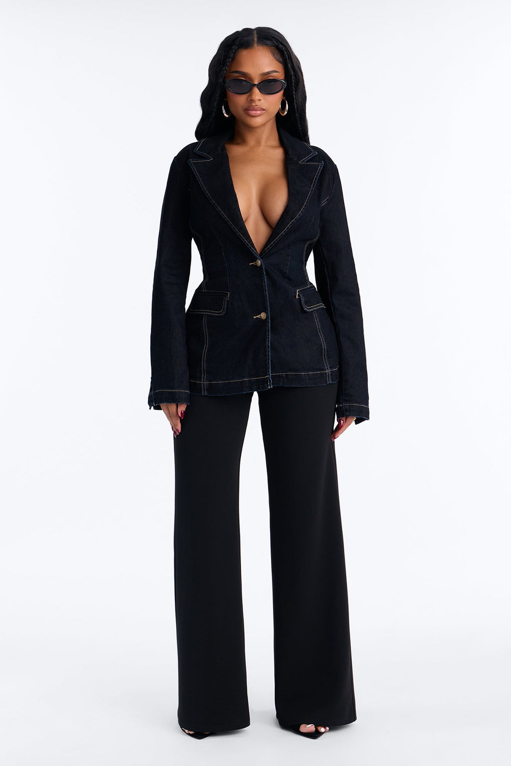 Gina Flocked Denim Blazer - Dark Denim