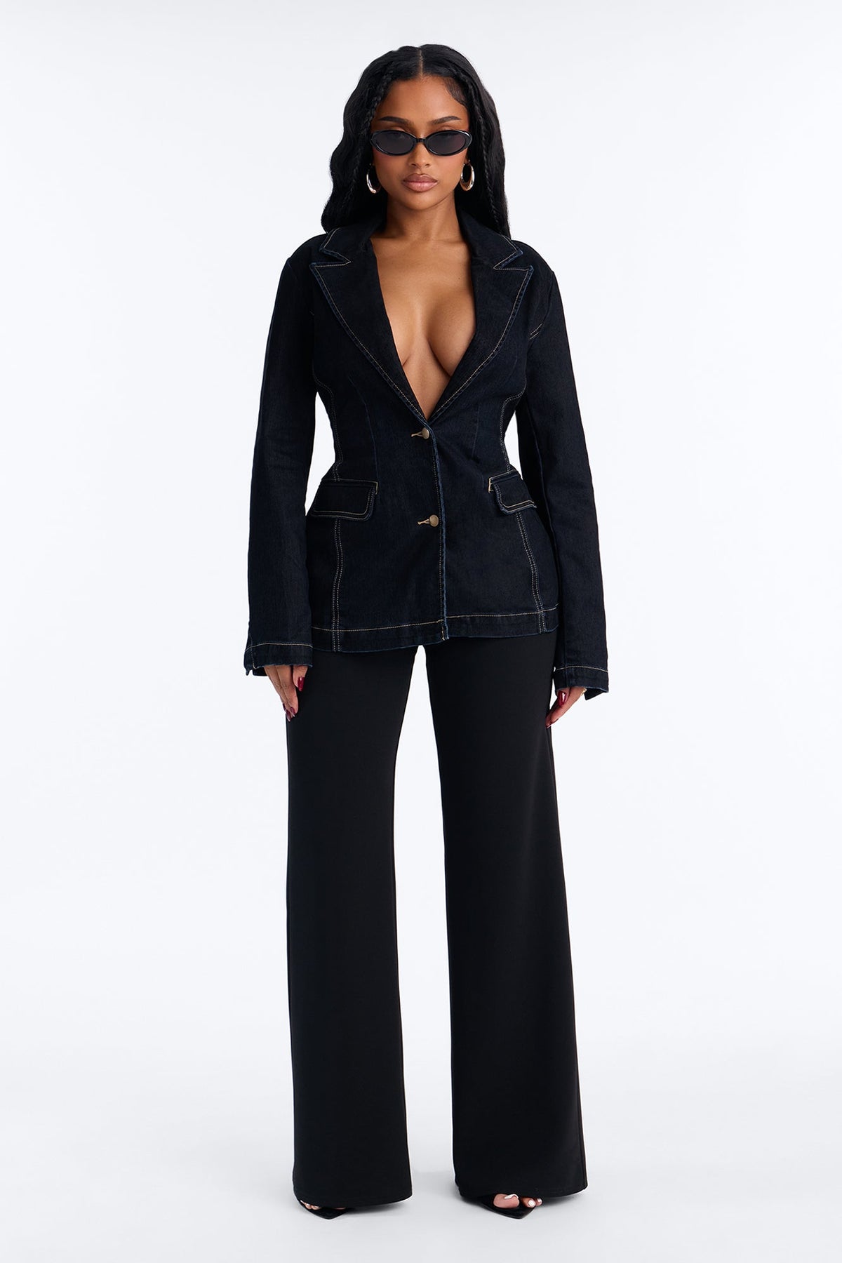 Gina Flocked Denim Blazer - Dark Denim