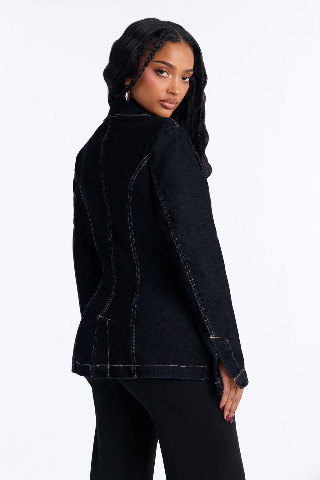 Gina Flocked Denim Blazer - Dark Denim